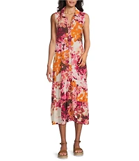 Westbound Sleeveless Button Front Y-Neck A-Line Midi Dress