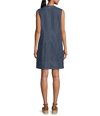 Westbound Sleeveless Partial Button Front Denim A-Line Dress
