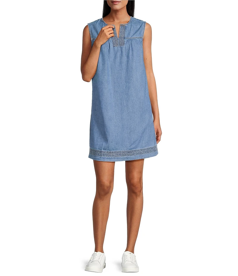 Westbound Sleeveless V-Neck Denim Shift Dress