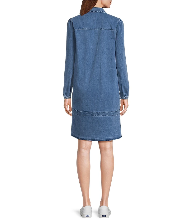 Westbound Smocked Denim Y-Neck Shirt Dress