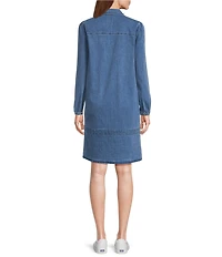 Westbound Smocked Denim Y-Neck Shirt Dress