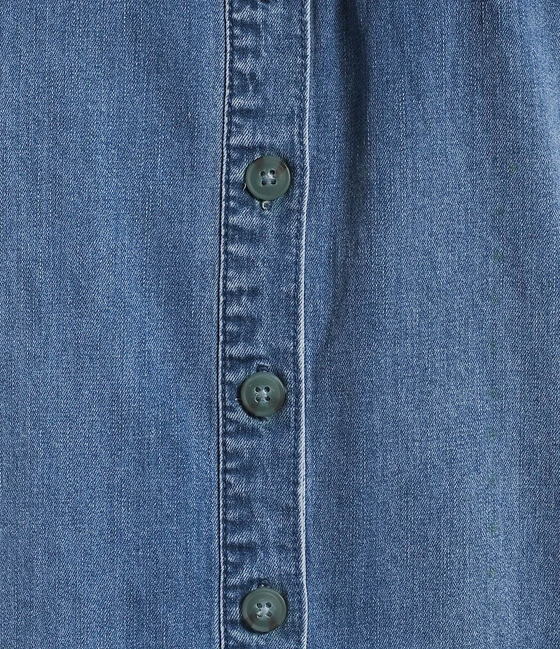 Westbound Smocked Denim Y-Neck Shirt Dress