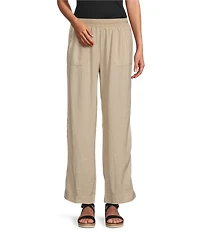 Westbound Smocked Waist Mid Rise Wide Leg Linen Pants