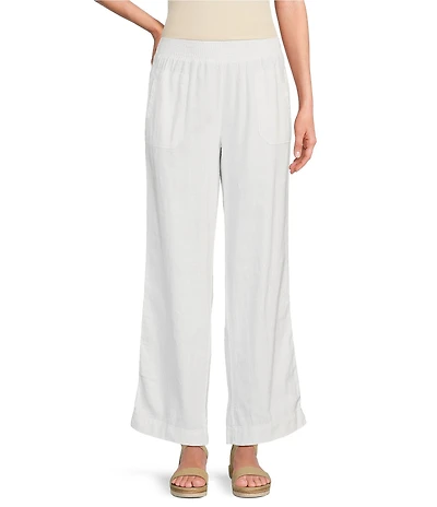 Westbound Smocked Waist Mid Rise Wide Leg Linen Pants