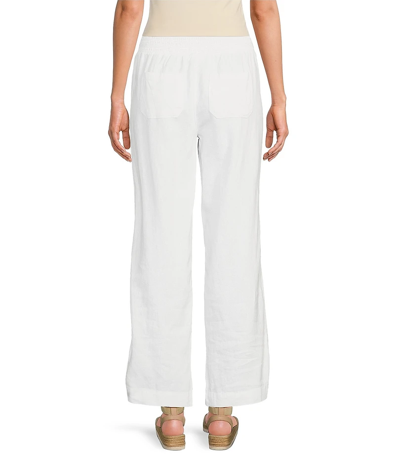 Westbound Smocked Waist Mid Rise Wide Leg Linen Pants