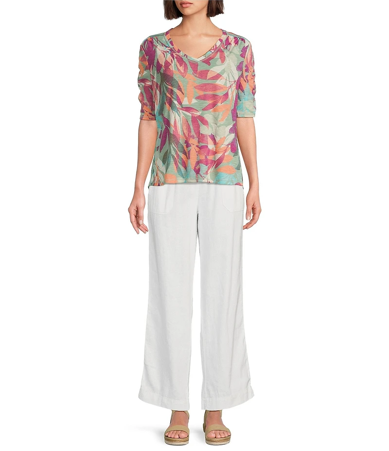 Westbound Smocked Waist Mid Rise Wide Leg Linen Pants