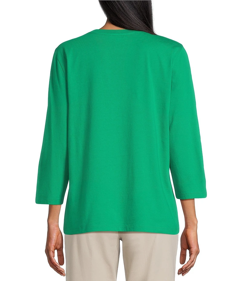 Westbound Solid 3/4 Sleeve Crew Neck Top