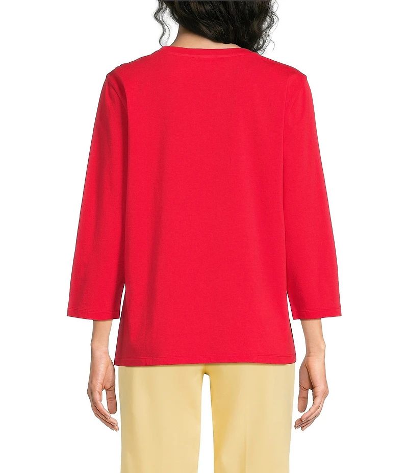 Westbound Perfect Outfit Picks Solid 3/4 Sleeve Crew Neck Top