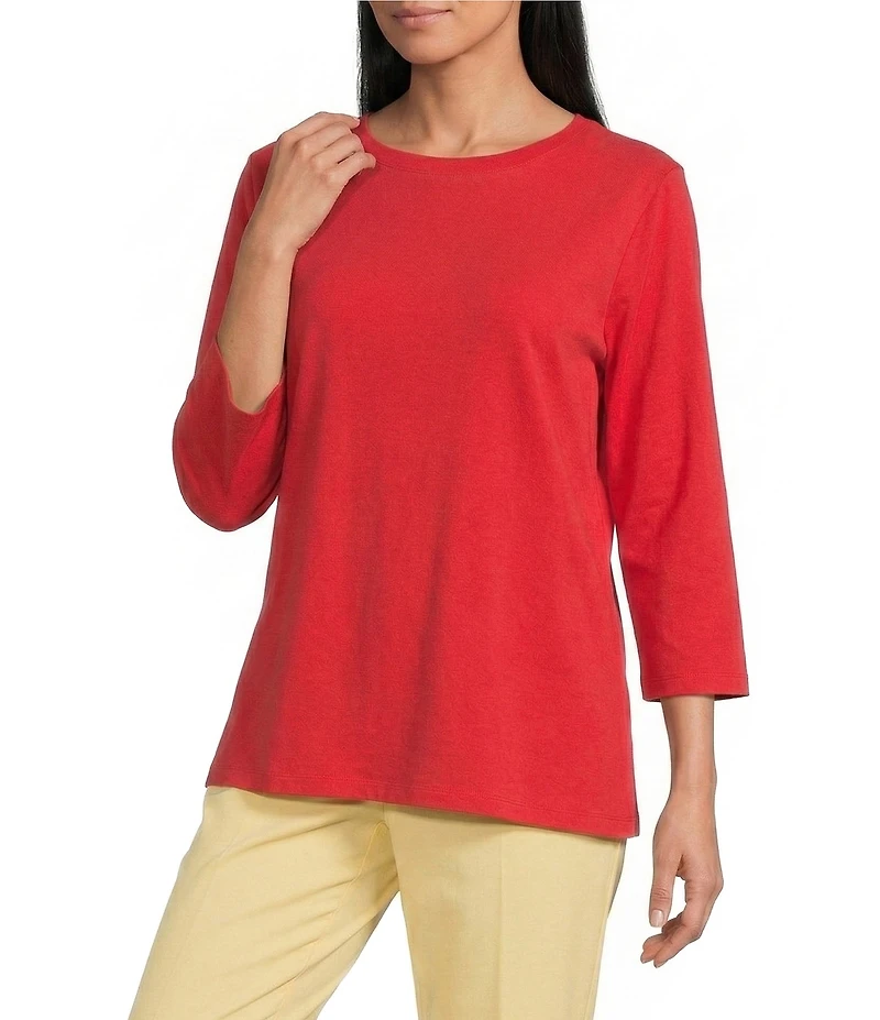 Westbound Solid 3/4 Sleeve Crew Neck Top