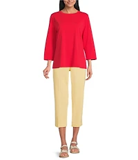 Westbound Solid 3/4 Sleeve Crew Neck Top