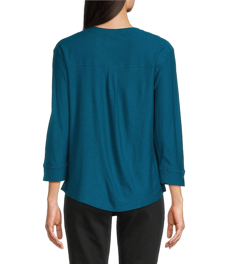 Westbound Solid 3/4 Sleeve Knit Crew Neck Top