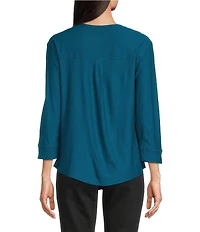 Westbound Solid 3/4 Sleeve Knit Crew Neck Top