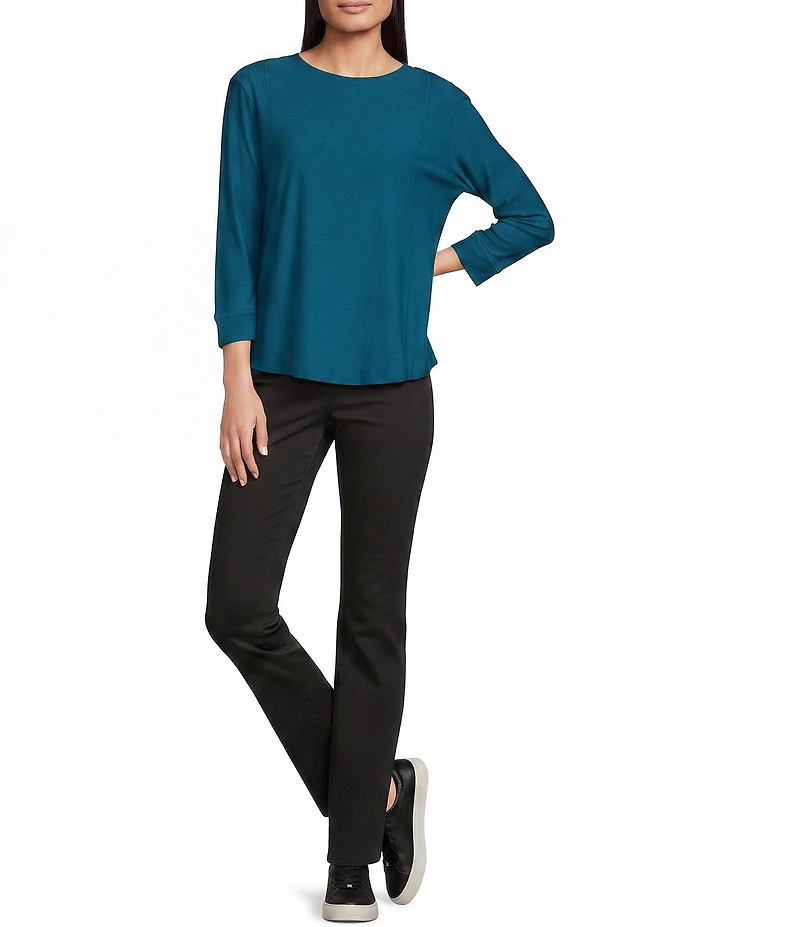 Westbound Solid 3/4 Sleeve Knit Crew Neck Top