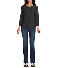 Westbound Solid 3/4 Sleeve Knit Crew Neck Top