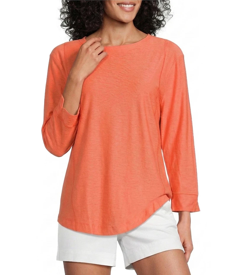 Westbound Solid 3/4 Sleeve Knit Crew Neck Top