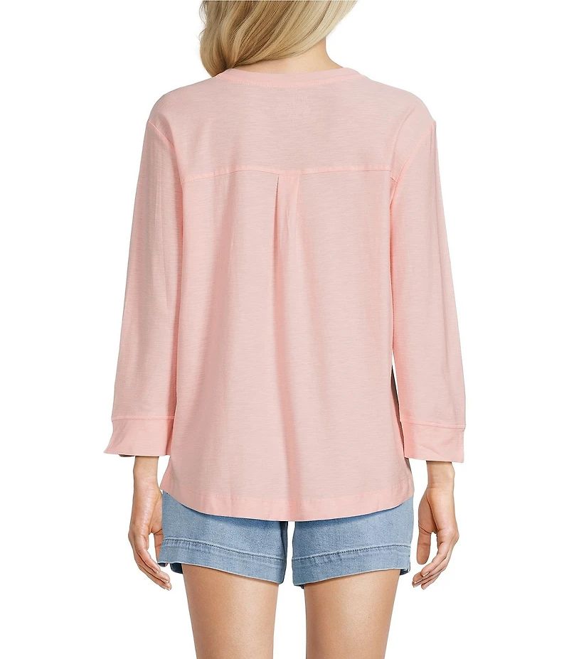 Westbound Solid 3/4 Sleeve Knit Crew Neck Top