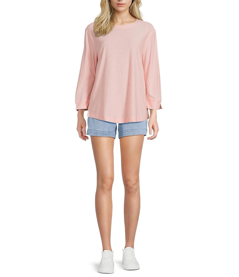 Westbound Solid 3/4 Sleeve Knit Crew Neck Top
