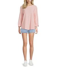 Westbound Solid 3/4 Sleeve Knit Crew Neck Top