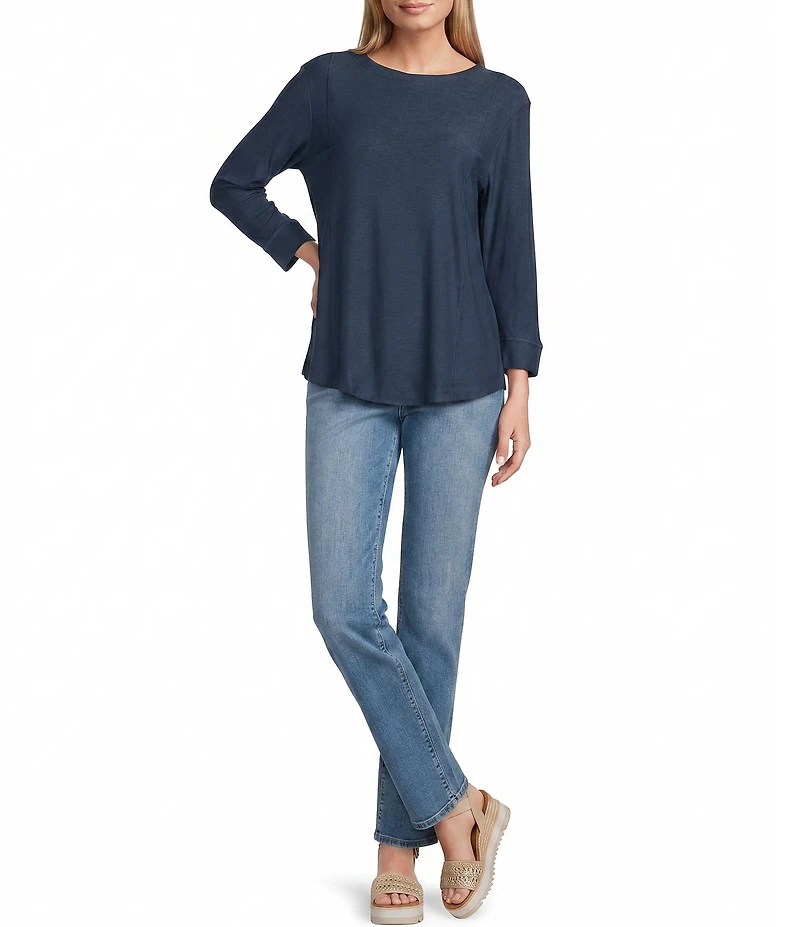 Westbound Solid 3/4 Sleeve Knit Crew Neck Top