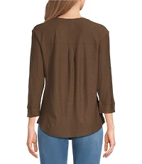 Westbound Solid 3/4 Sleeve Knit Crew Neck Top