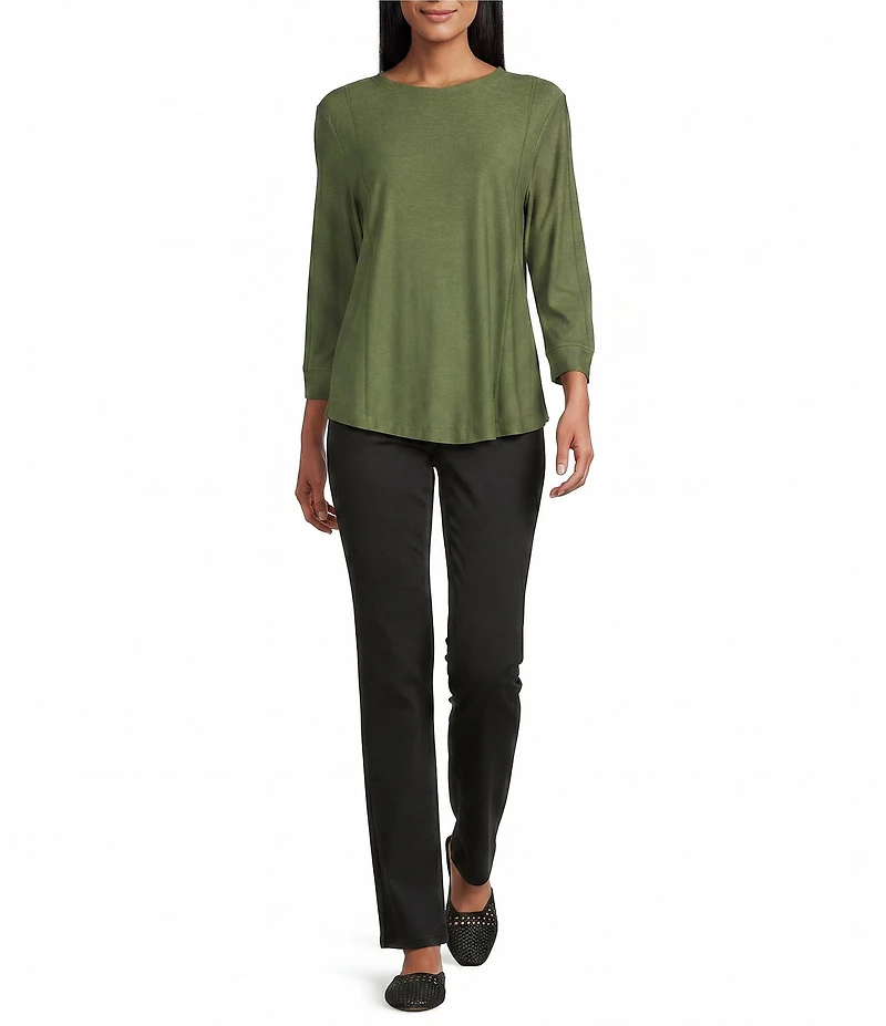 Westbound Solid 3/4 Sleeve Knit Crew Neck Top