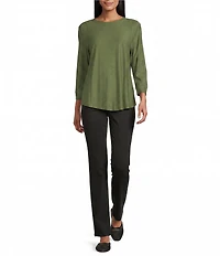 Westbound Solid 3/4 Sleeve Knit Crew Neck Top
