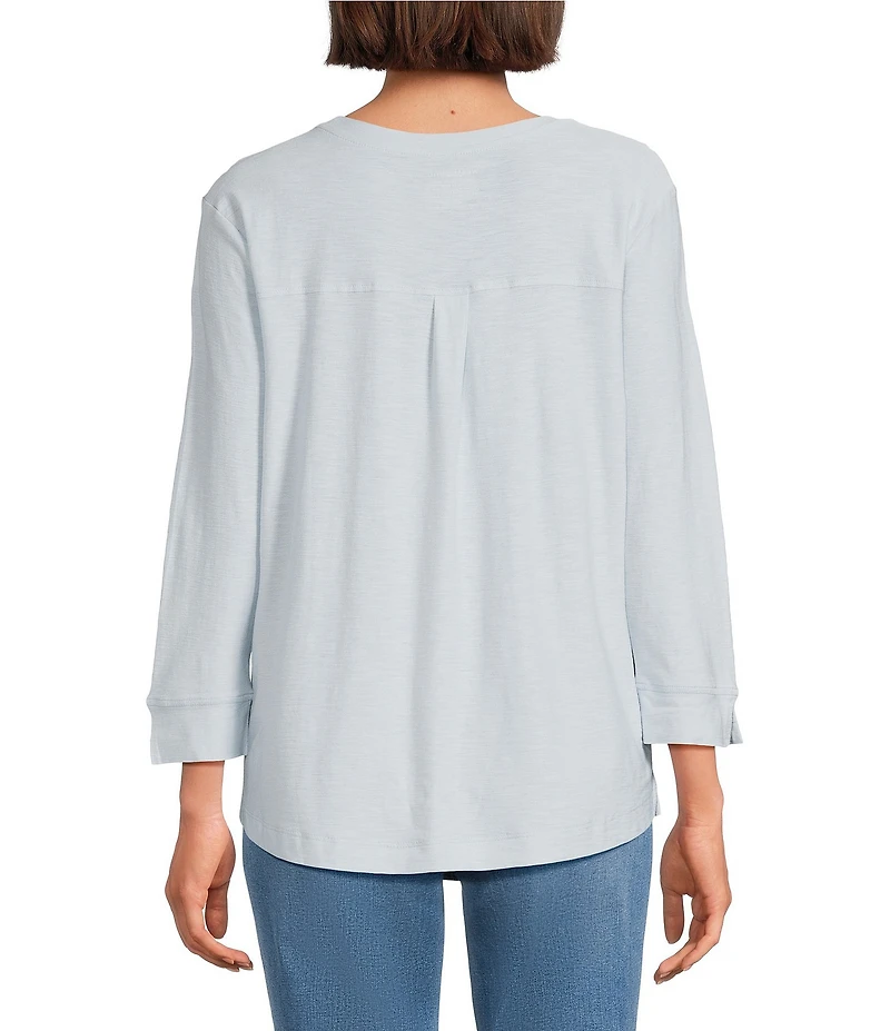 Westbound Solid 3/4 Sleeve Knit Crew Neck Top