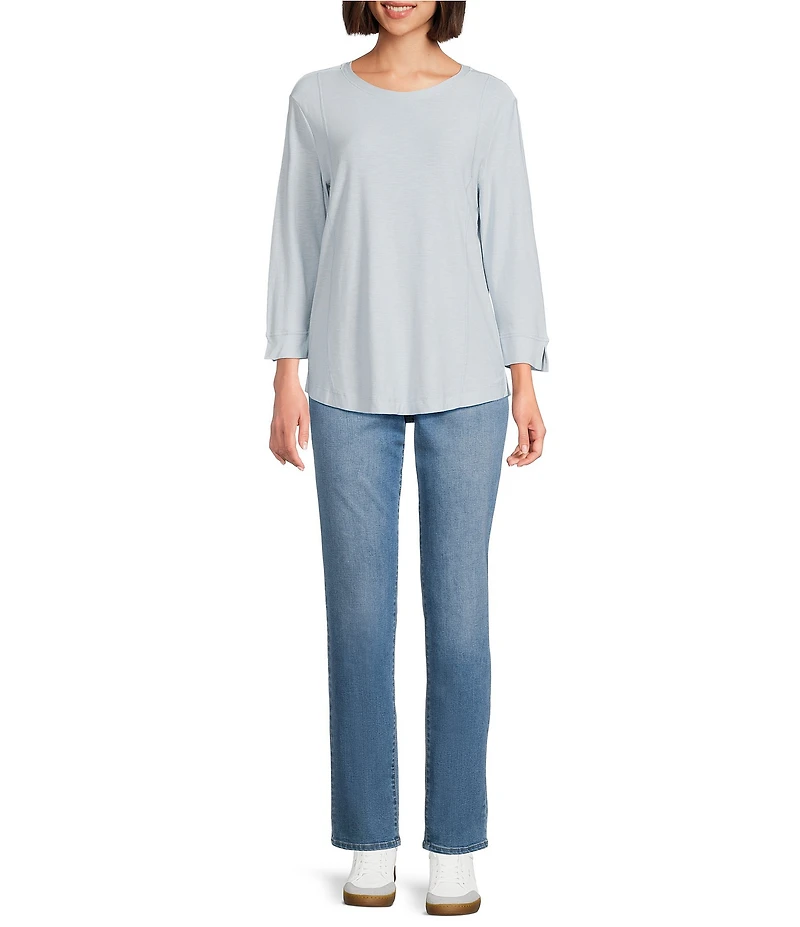 Westbound Solid 3/4 Sleeve Knit Crew Neck Top