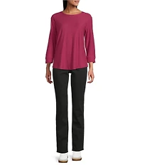 Westbound Solid 3/4 Sleeve Knit Crew Neck Top