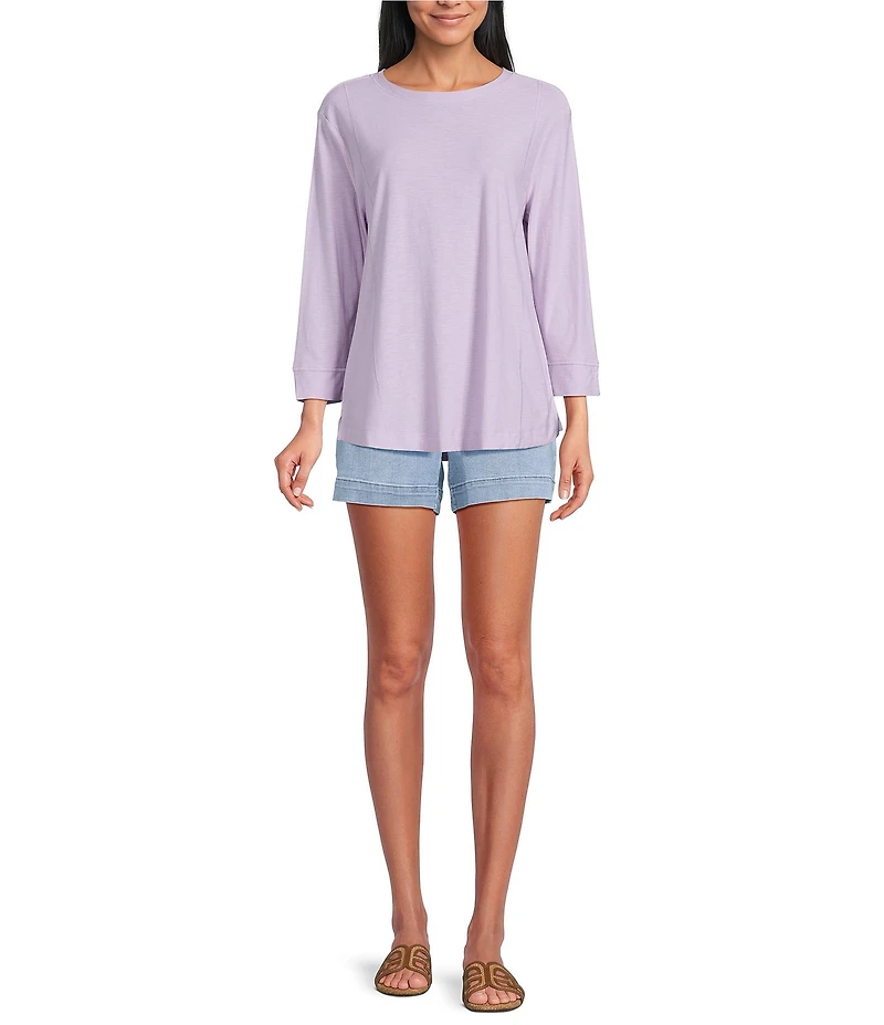 Westbound Solid 3/4 Sleeve Knit Crew Neck Top