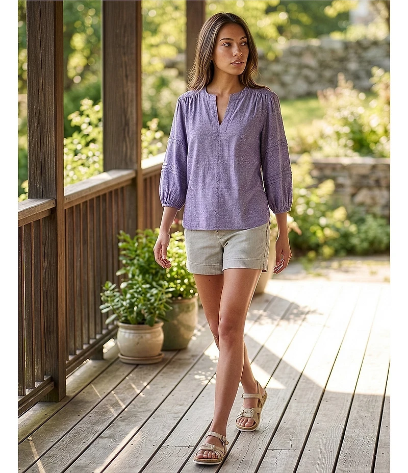 Westbound Solid 3/4 Sleeve V-Neck Top