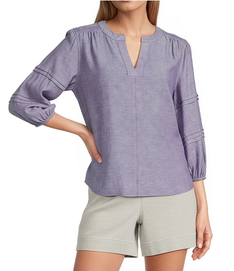 Westbound Solid 3/4 Sleeve V-Neck Top