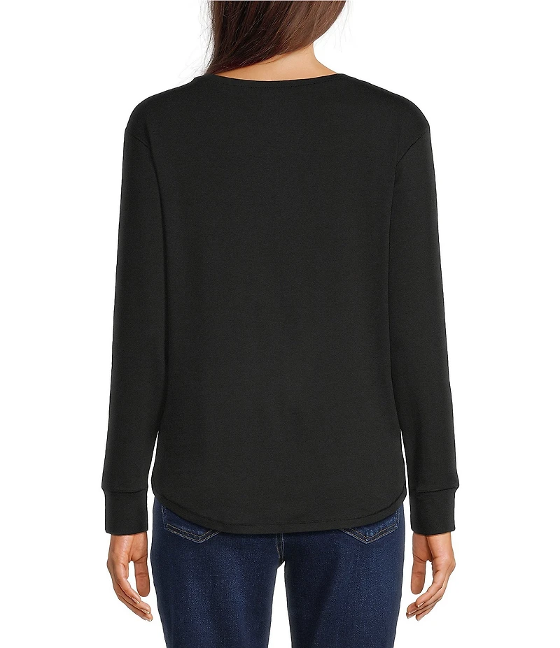 Westbound Solid Long Sleeve Crew Neck Knit Tee