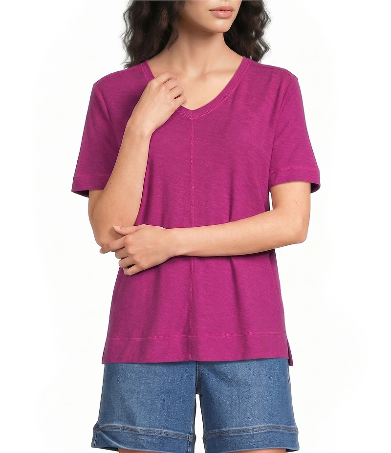 Westbound Solid Short Sleeve V-Neck Top
