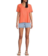 Westbound Solid Short Sleeve V-Neck Top