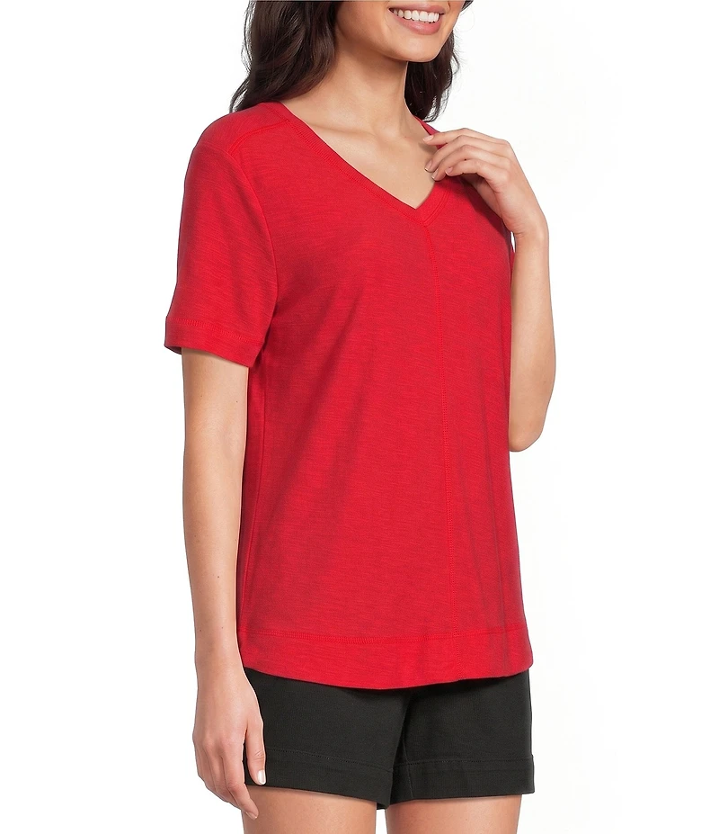 Westbound Solid Short Sleeve V-Neck Top