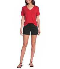 Westbound Solid Short Sleeve V-Neck Top