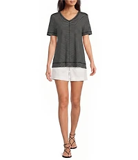 Westbound Solid Short Sleeve V-Neck Top