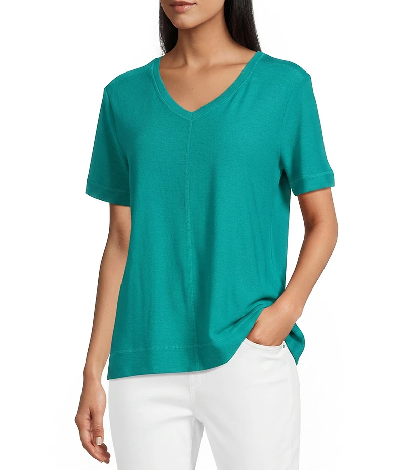Westbound Solid Short Sleeve V-Neck Top