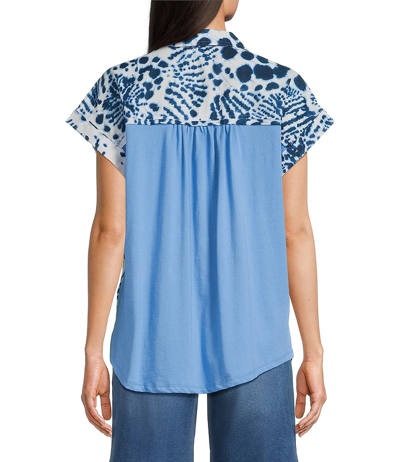 Westbound Splatter Dots Print Button Front Tie Hem Top