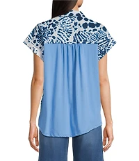 Westbound Splatter Dots Print Button Front Tie Hem Top