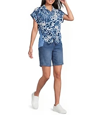 Westbound Splatter Dots Print Button Front Tie Hem Top