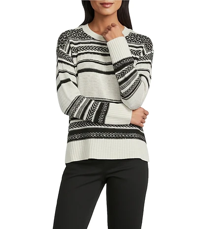 Westbound Stripe Jacquard Long Sleeve Crew Neck Sweater