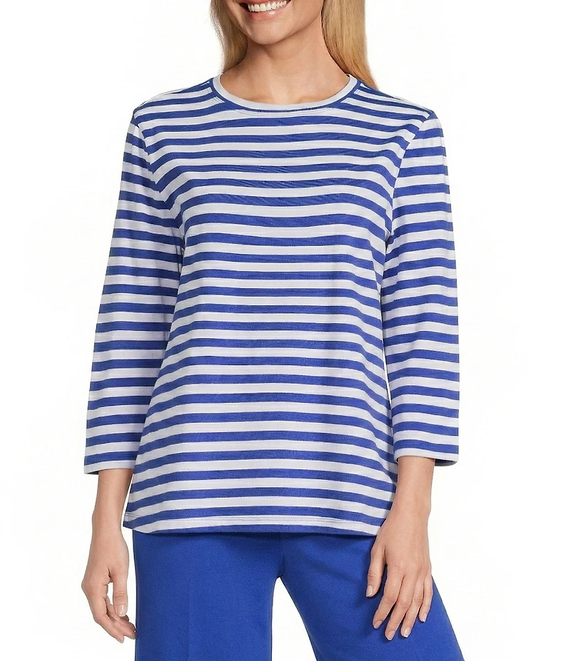 Westbound Stripe Print 3/4 Sleeve Crew Neck Top