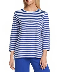 Westbound Stripe Print 3/4 Sleeve Crew Neck Top