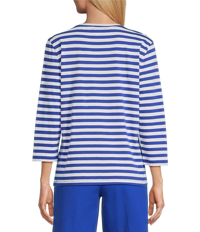 Westbound Stripe Print 3/4 Sleeve Crew Neck Top