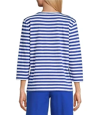Westbound Stripe Print 3/4 Sleeve Crew Neck Top