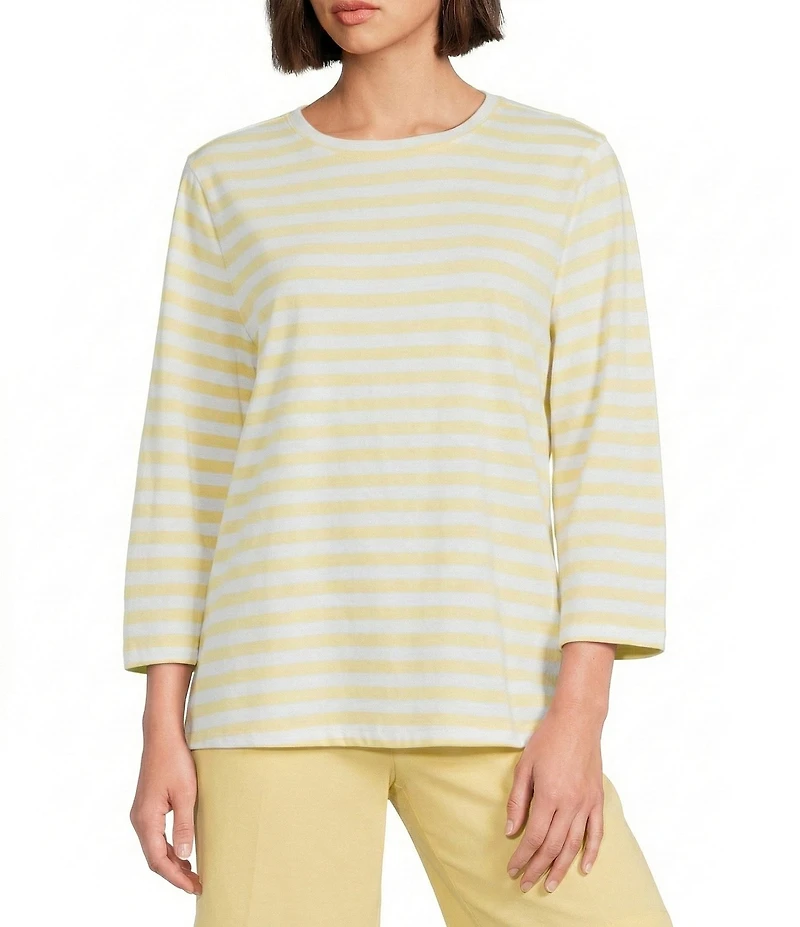 Westbound Stripe Print 3/4 Sleeve Crew Neck Top