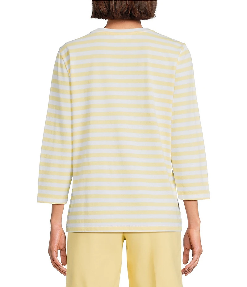 Westbound Stripe Print 3/4 Sleeve Crew Neck Top