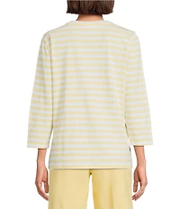 Westbound Stripe Print 3/4 Sleeve Crew Neck Top